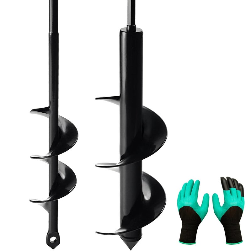 Genubi Industry طقم مثقاب حديقة دوار 2 حزمة - 3 × 12 بوصة و 1.6 × 9 بوصة مع قفازات حديقة، زراعة بصيلات، نباتات سرير، حفر جذور الأعشاب، مثقاب حفرة مظلة للعمود لمثقاب 3/8" سداسي - Image 1